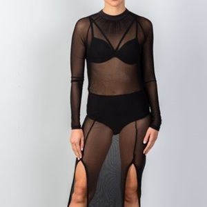 Mock Neck Mesh Maxi Dress Blk swim suite coverup